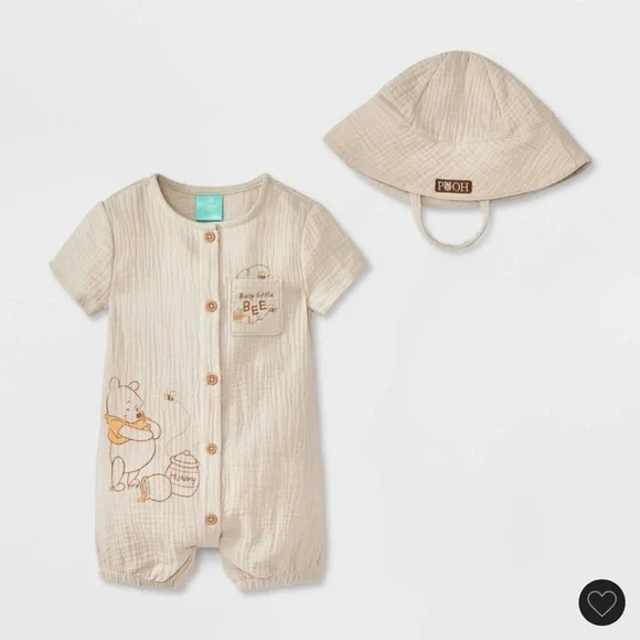 Baby Boy’s 2pc Disney Winnie the Pooh Romper and Hat set - Oatmeal 12M - Picture 1 of 4